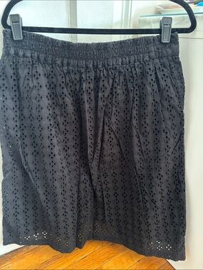 Black Eyelet cotton  Elastic Waist Midi Skirt size 42/L
